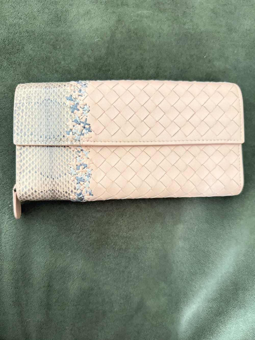 Authentic Bottega Veneta Intrecciato Leather & Snakeskin Continental Wallet